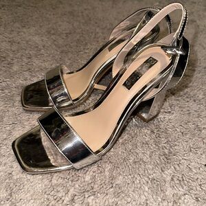 David's Bridal Silver Heels with Chunky Block Heel